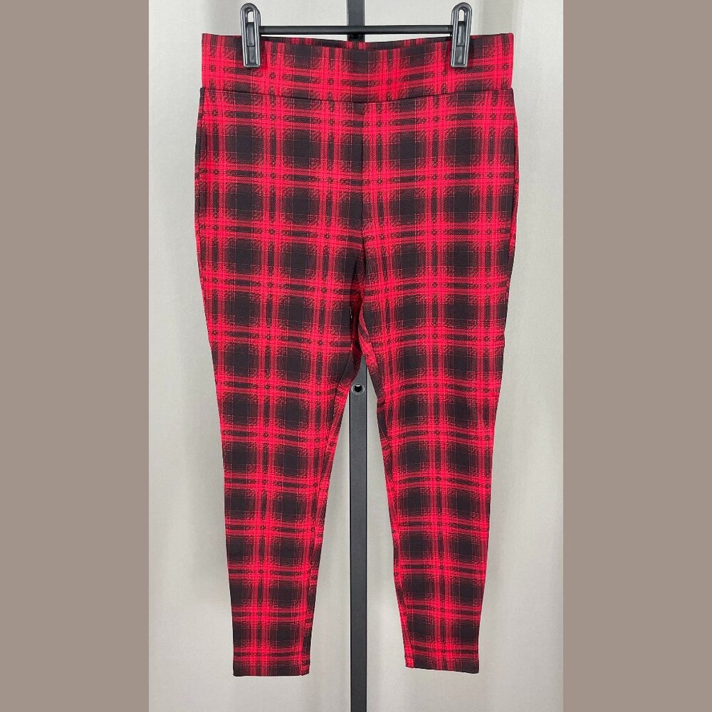 LOFT Red and Black Plaid Skinny Pants